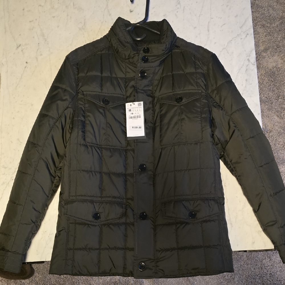 Zara Black Puffer Jacket with Stand-Up Collar